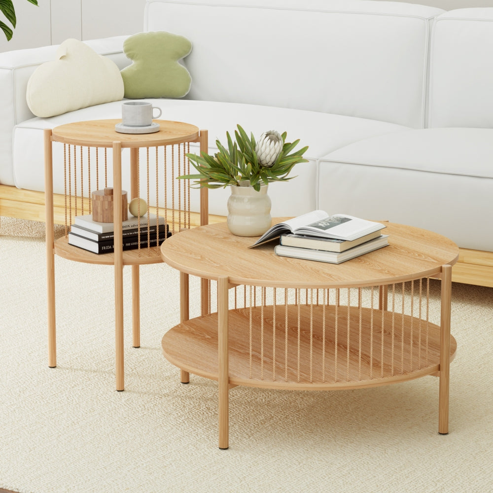 Ithara Coffee Table 2-Tier Round Wood