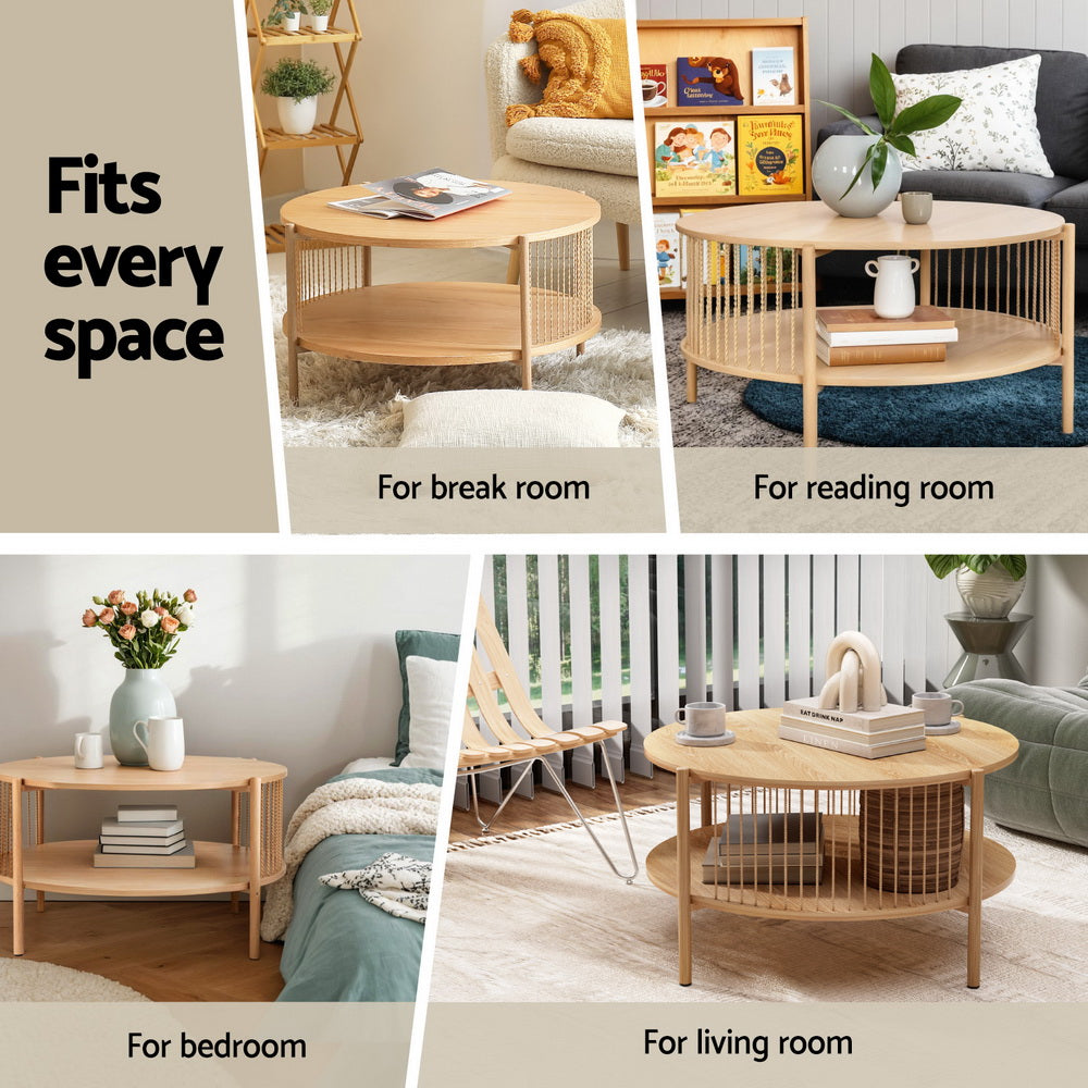 Ithara Coffee Table 2-Tier Round Wood