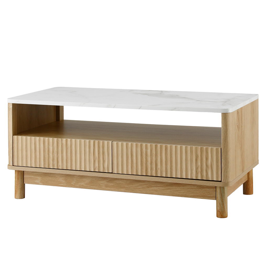 Ionian Coffee Table Drawer Shelf Marble Effect Wood&White