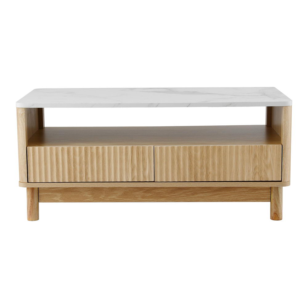 Ionian Coffee Table Drawer Shelf Marble Effect Wood&White