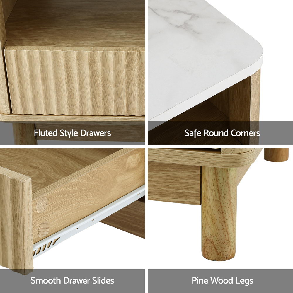 Ionian Coffee Table Drawer Shelf Marble Effect Wood&White