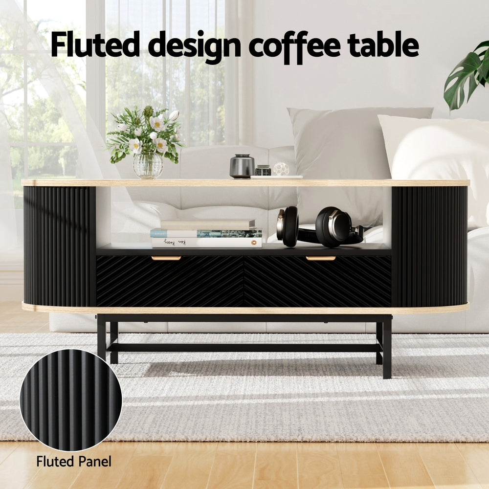 Ismene Coffee Table Drawer Shelf Wood&Black