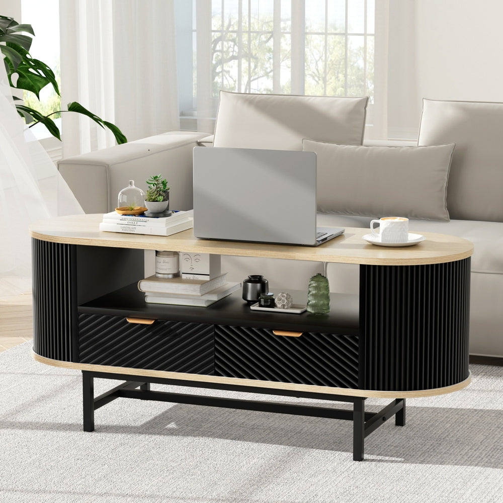 Ismene Coffee Table Drawer Shelf Wood&Black
