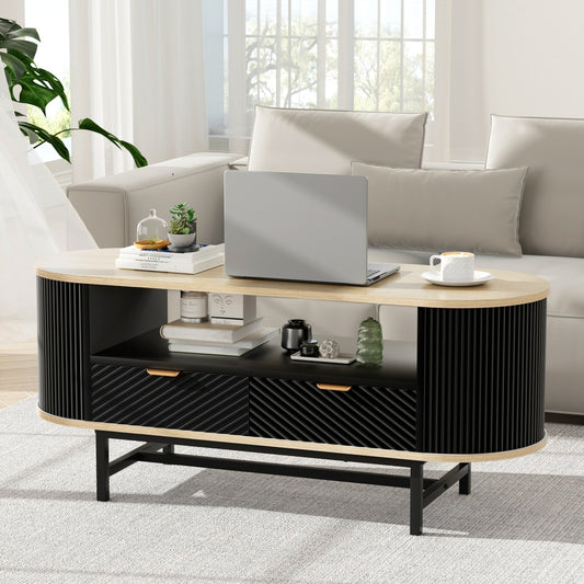 Ismene Coffee Table Drawer Shelf Wood&Black
