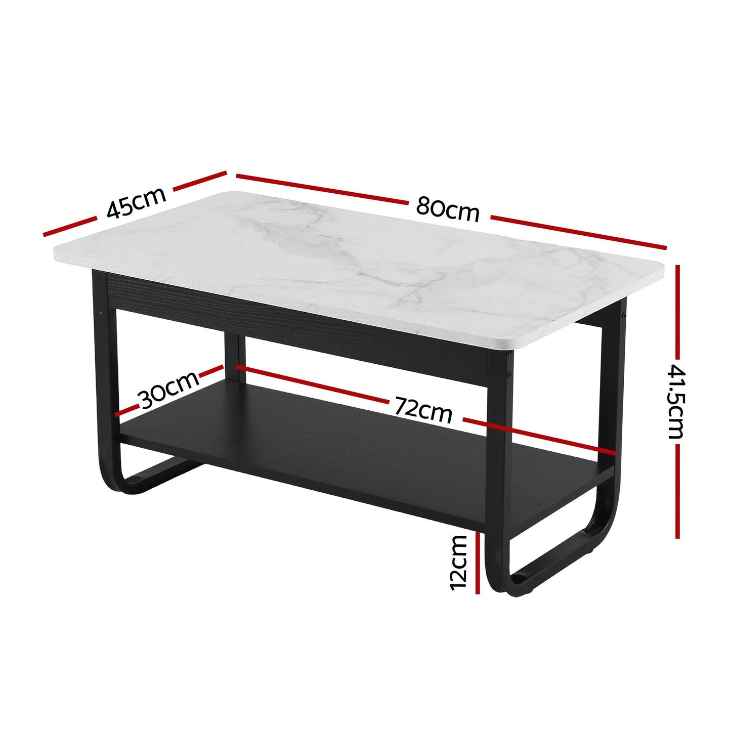 Irini  Coffee Table 2-Tier 80CM Marble Finish Shelf Black&White