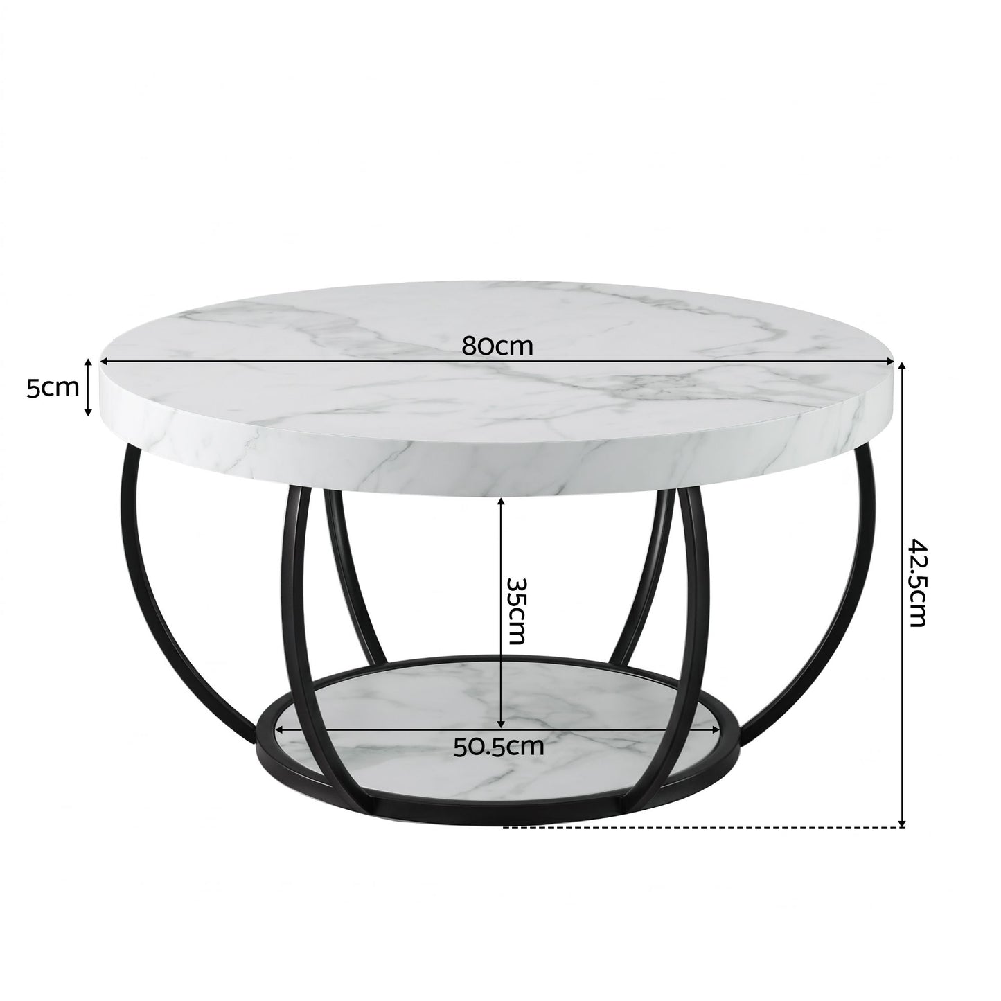 Irisia Coffee Table 2-Tier Marble Finish Round White&Black
