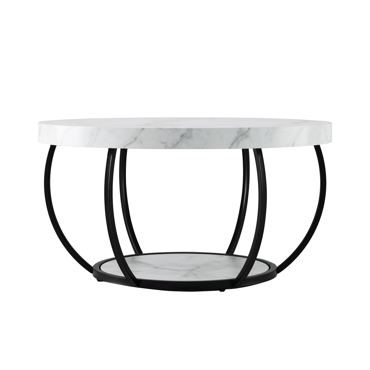 Irisia Coffee Table 2-Tier Marble Finish Round White&Black