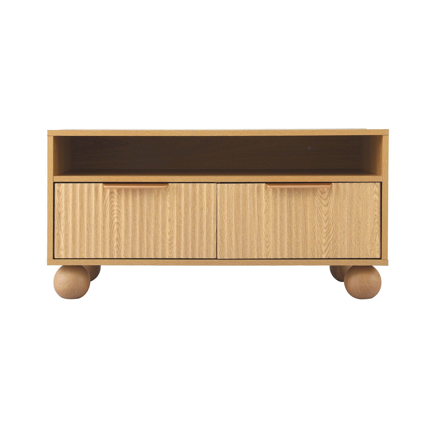Idomeneus Coffee Table 90cm Center Table Fluted Drawers Open Shelf Spherical Solid Legs - Wood