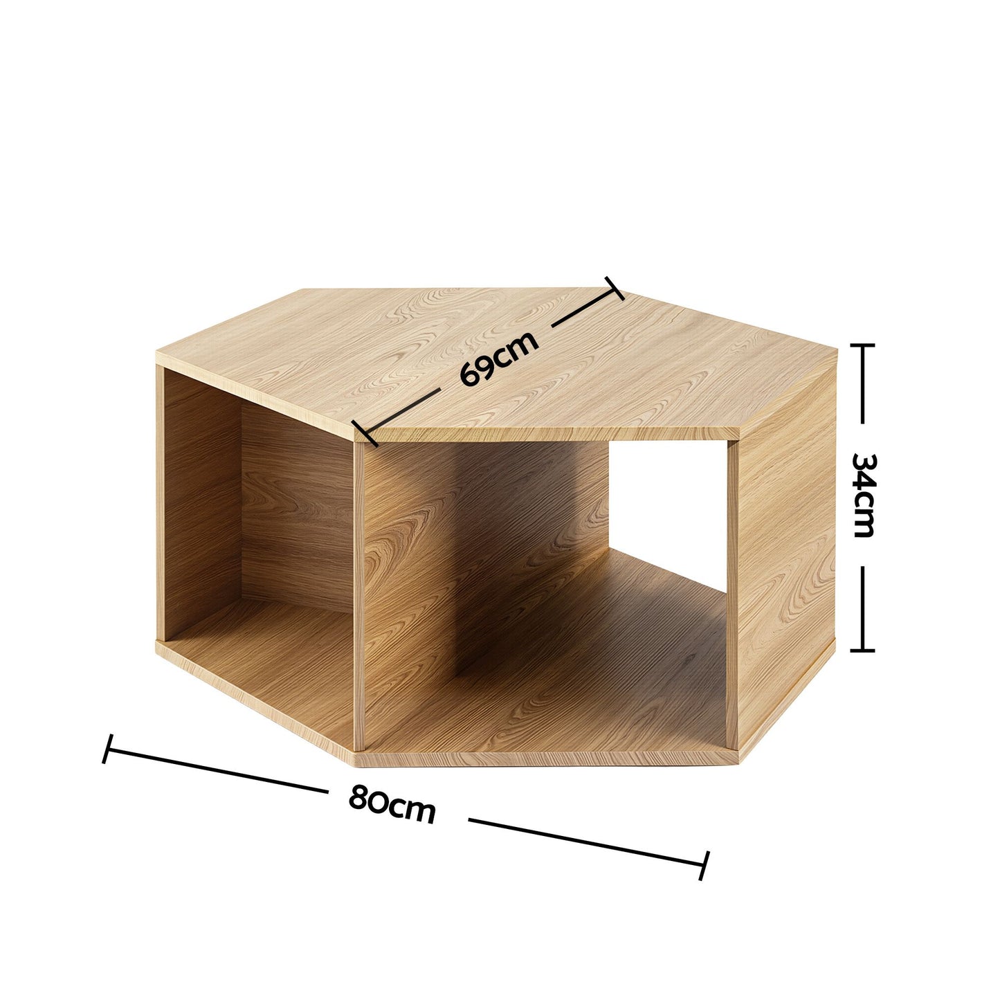 Isagoras Coffee Table Hexagonal Center Table with Open Storage 2-Way Display Side Table - Wood