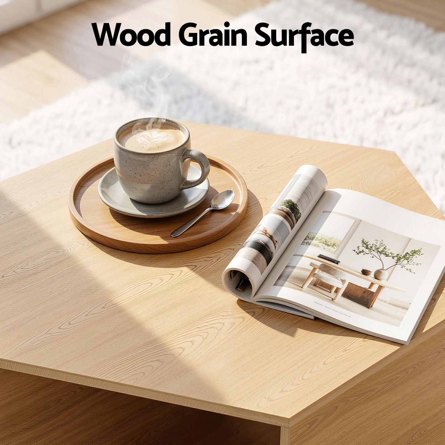 Isagoras Coffee Table Hexagonal Center Table with Open Storage 2-Way Display Side Table - Wood