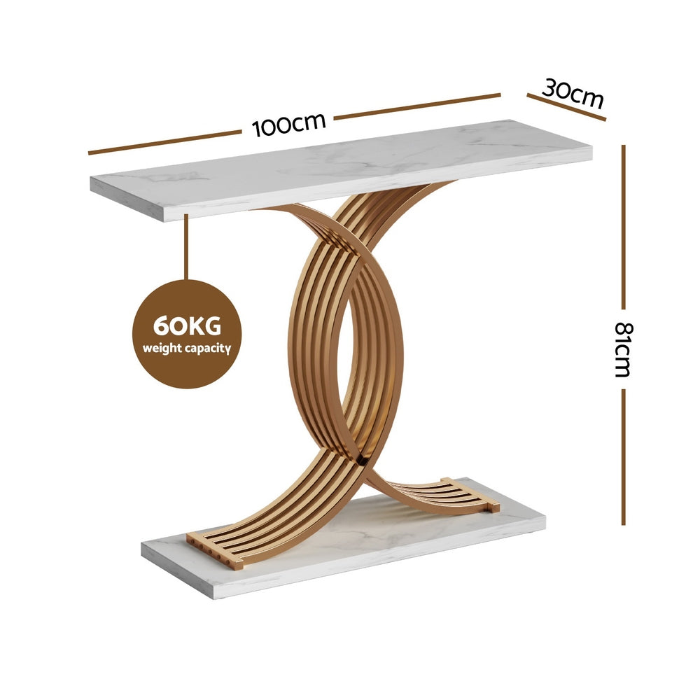 Console Table Marble Effect - White & Gold
