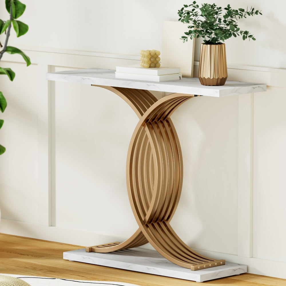 Console Table Marble Effect - White & Gold