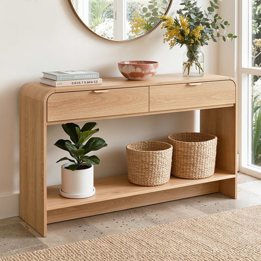Console Table Hallway Entryway Storage Drawer Shelf Curved Edge 120CM - Pine