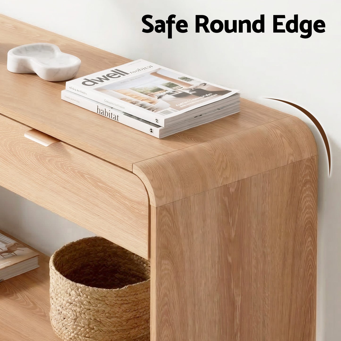 Console Table Hallway Entryway Storage Drawer Shelf Curved Edge 120CM - Pine