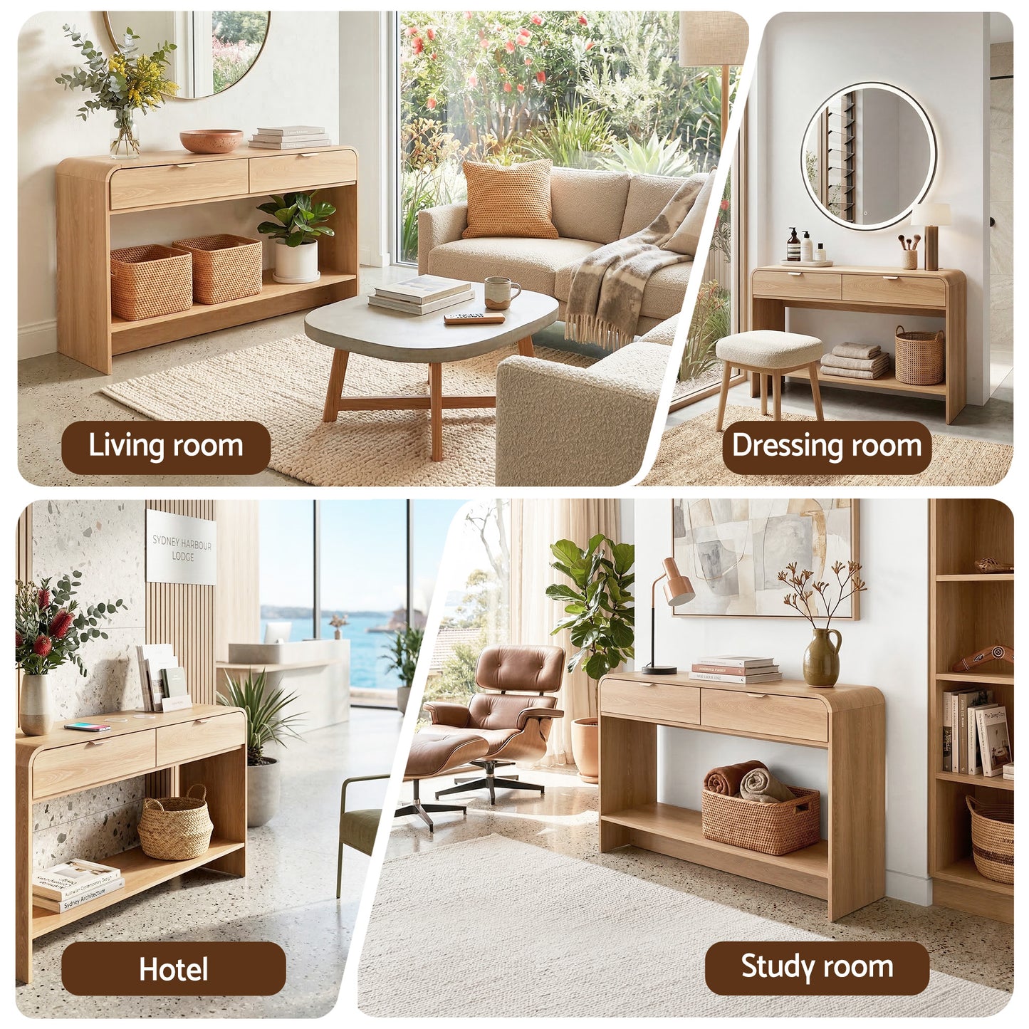 Console Table Hallway Entryway Storage Drawer Shelf Curved Edge 120CM - Pine