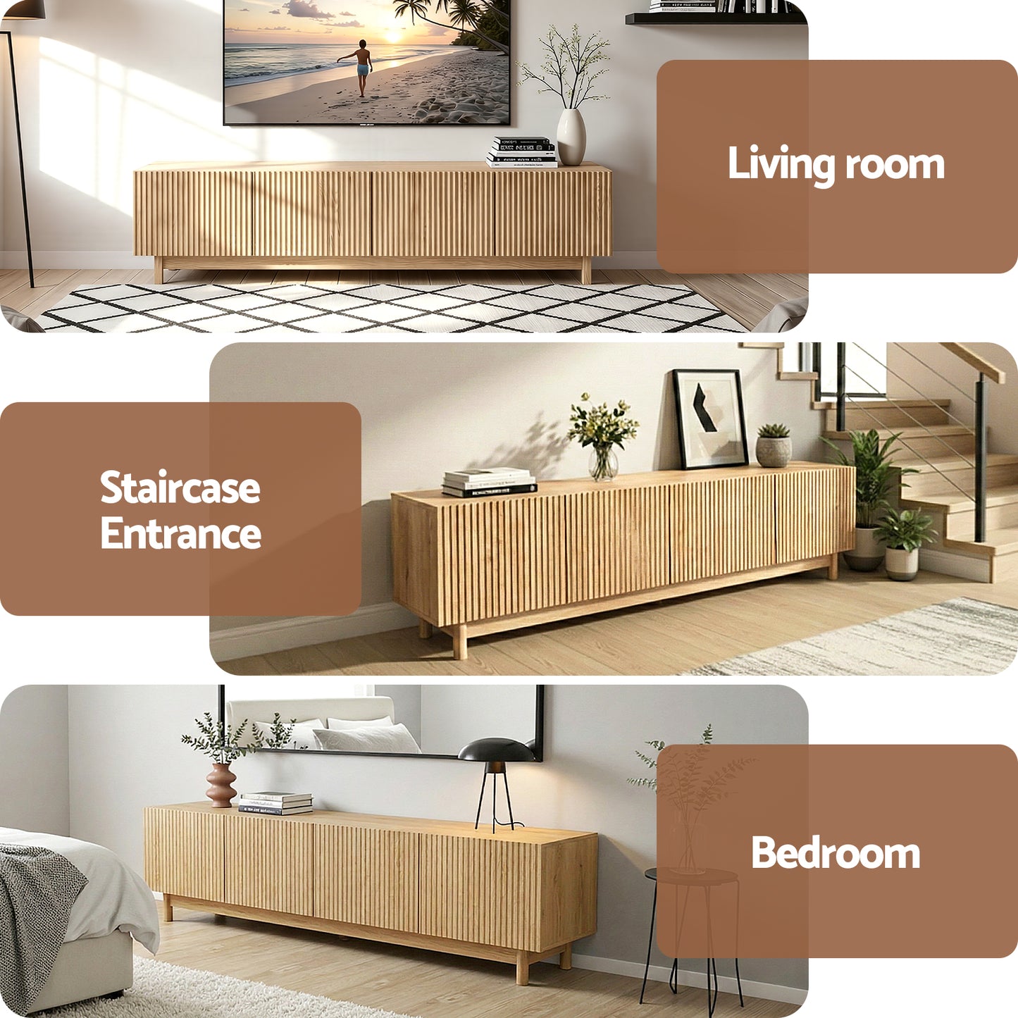 Blaise 180cm TV Unit Entertainment Unit Storage Cabinet - Pine