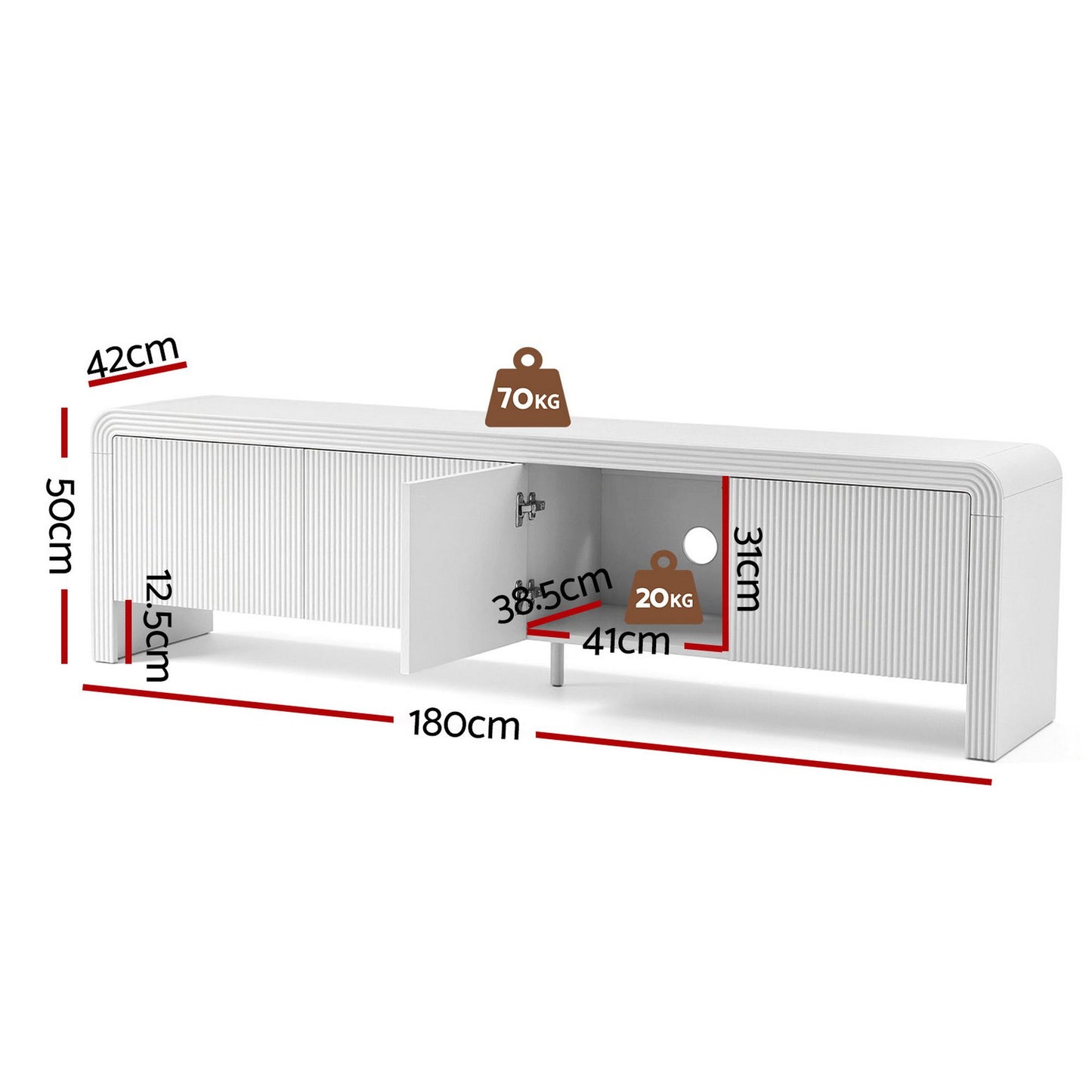 Faelan 180cm TV Unit Entertainment Unit Storage Cabinet - White