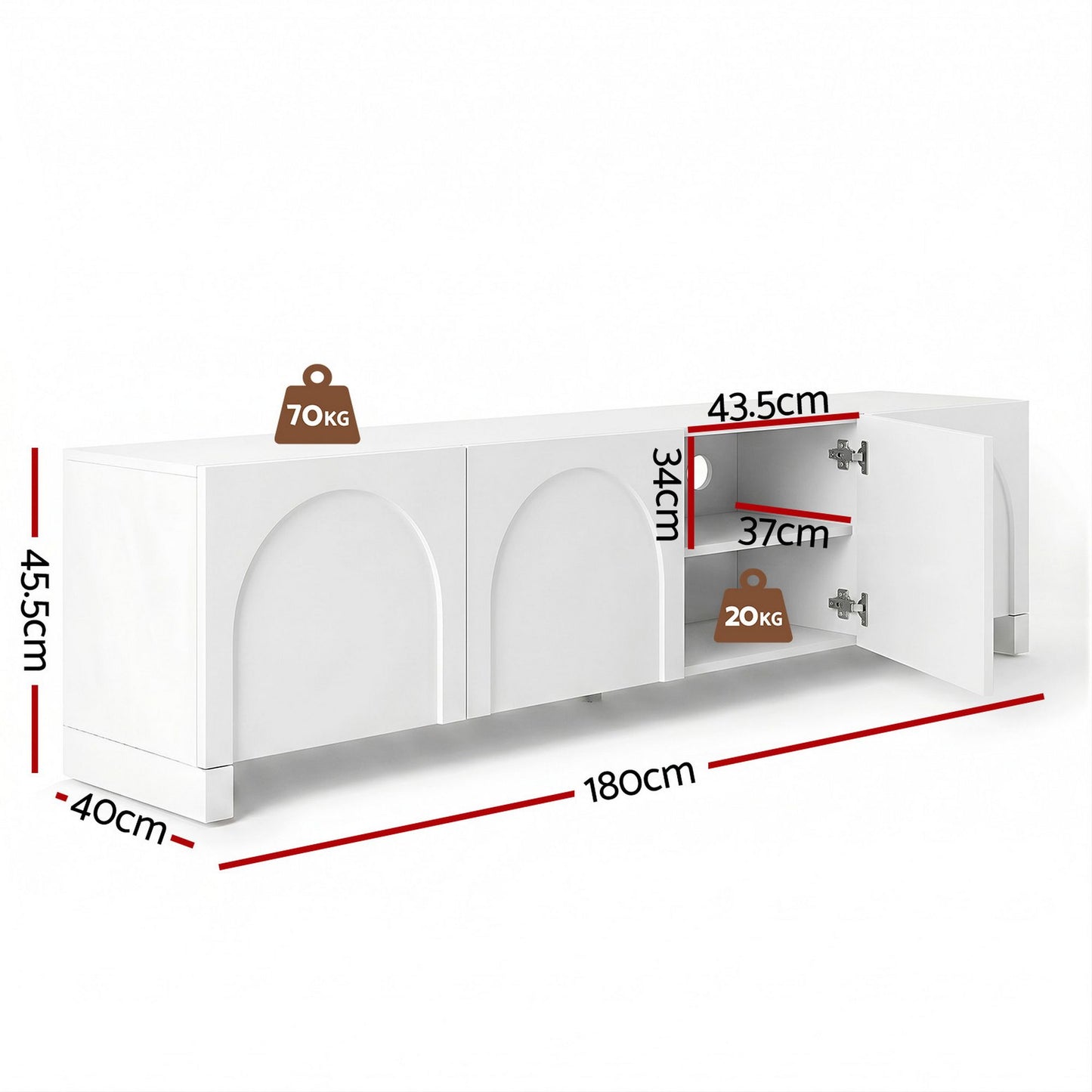 Henrik 180cm TV Unit Entertainment Unit Storage Cabinet Adjustable Shelf - White