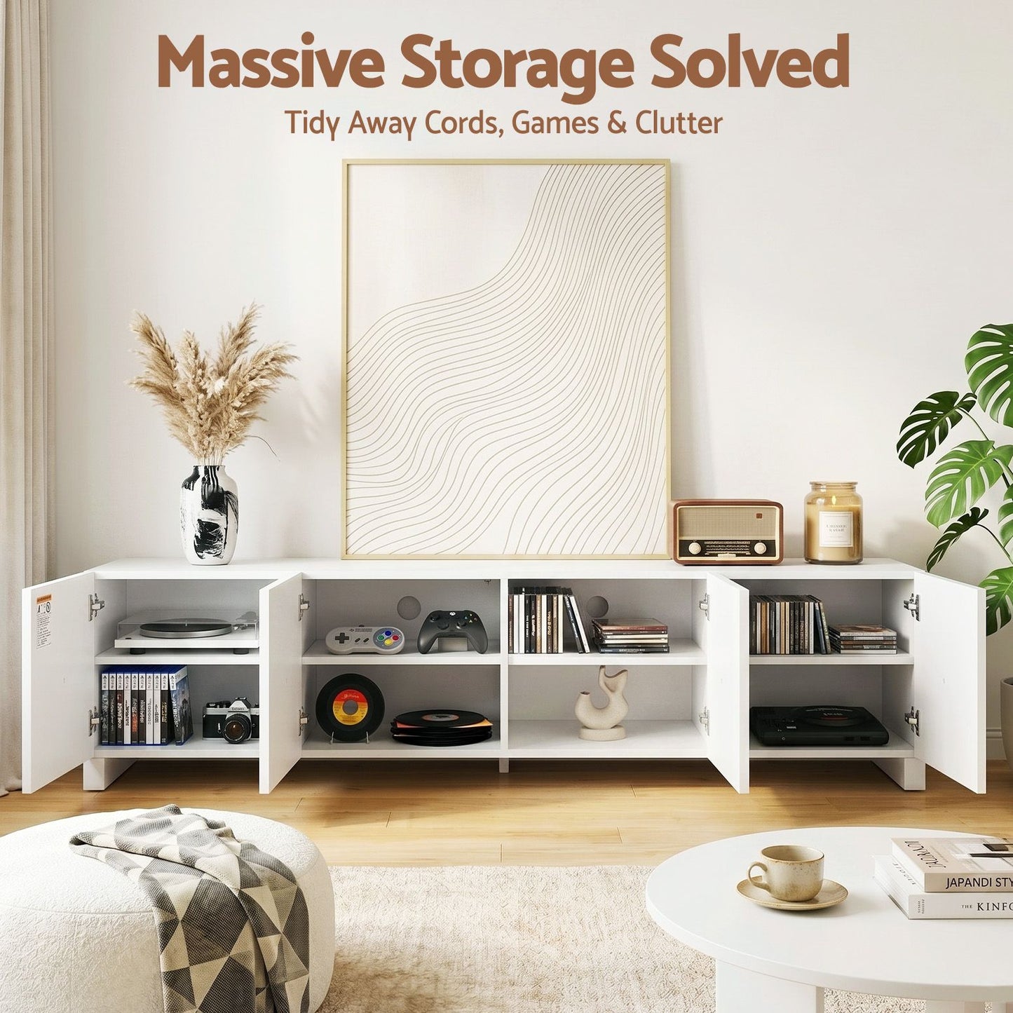Henrik 180cm TV Unit Entertainment Unit Storage Cabinet Adjustable Shelf - White