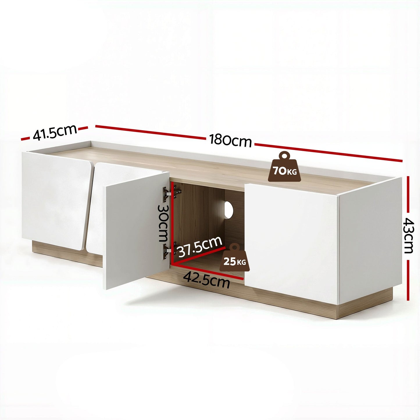 Novak 180cm 180cm TV Unit Storage Cabinet Living Room - White and Oak