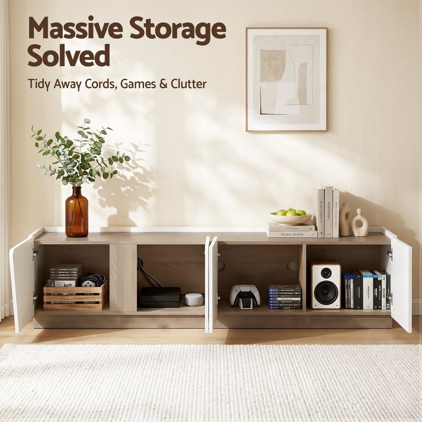 Novak 180cm 180cm TV Unit Storage Cabinet Living Room - White and Oak