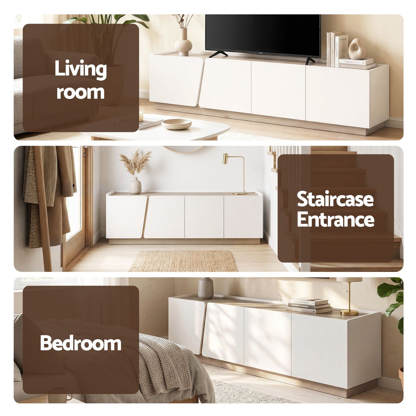 Novak 180cm 180cm TV Unit Storage Cabinet Living Room - White and Oak