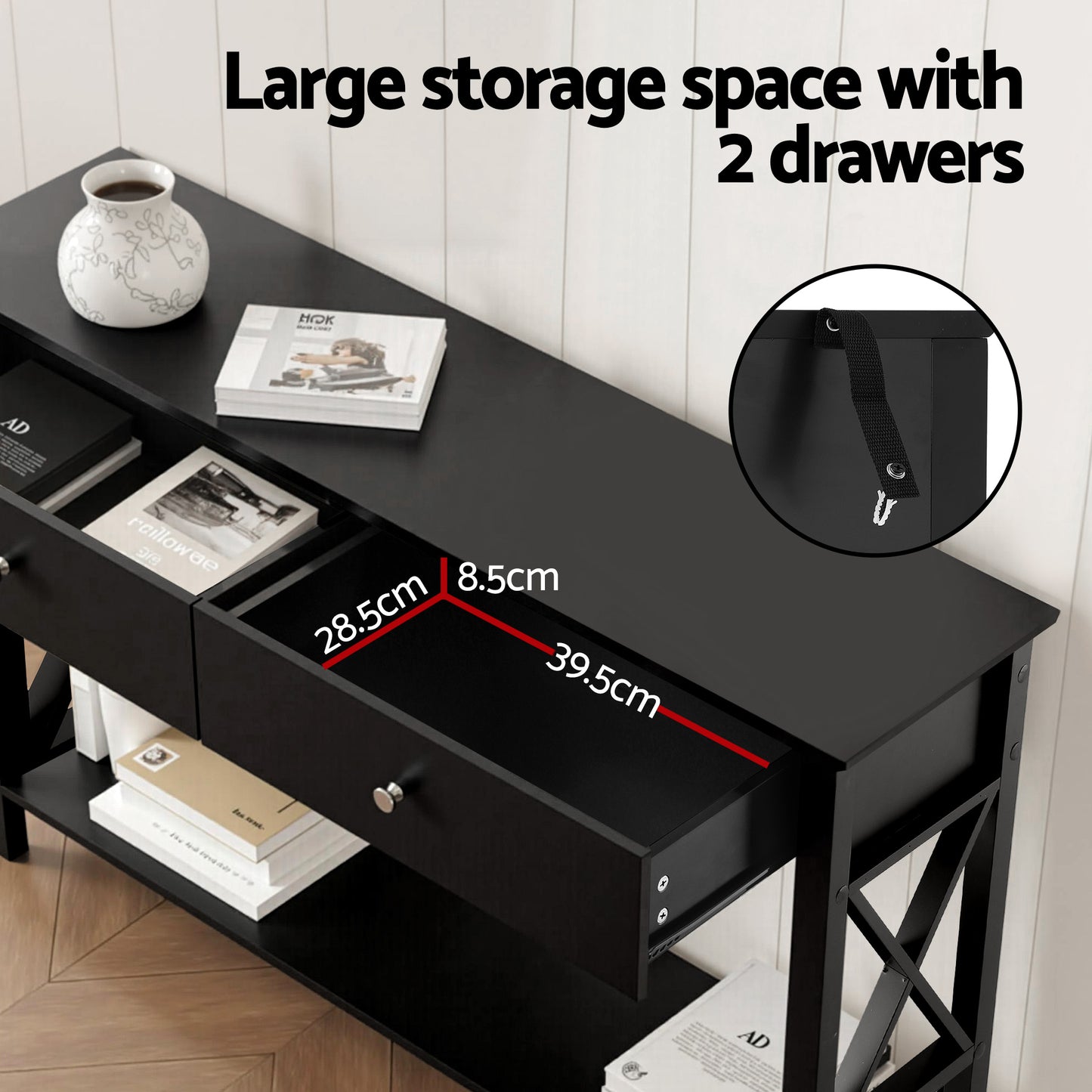 Console Table 2 Drawers 100CM - Black