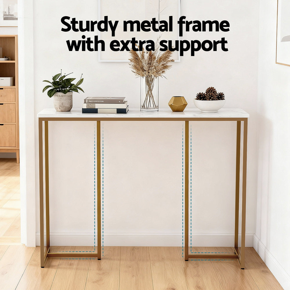 Console Table Marble Effect - White & Gold