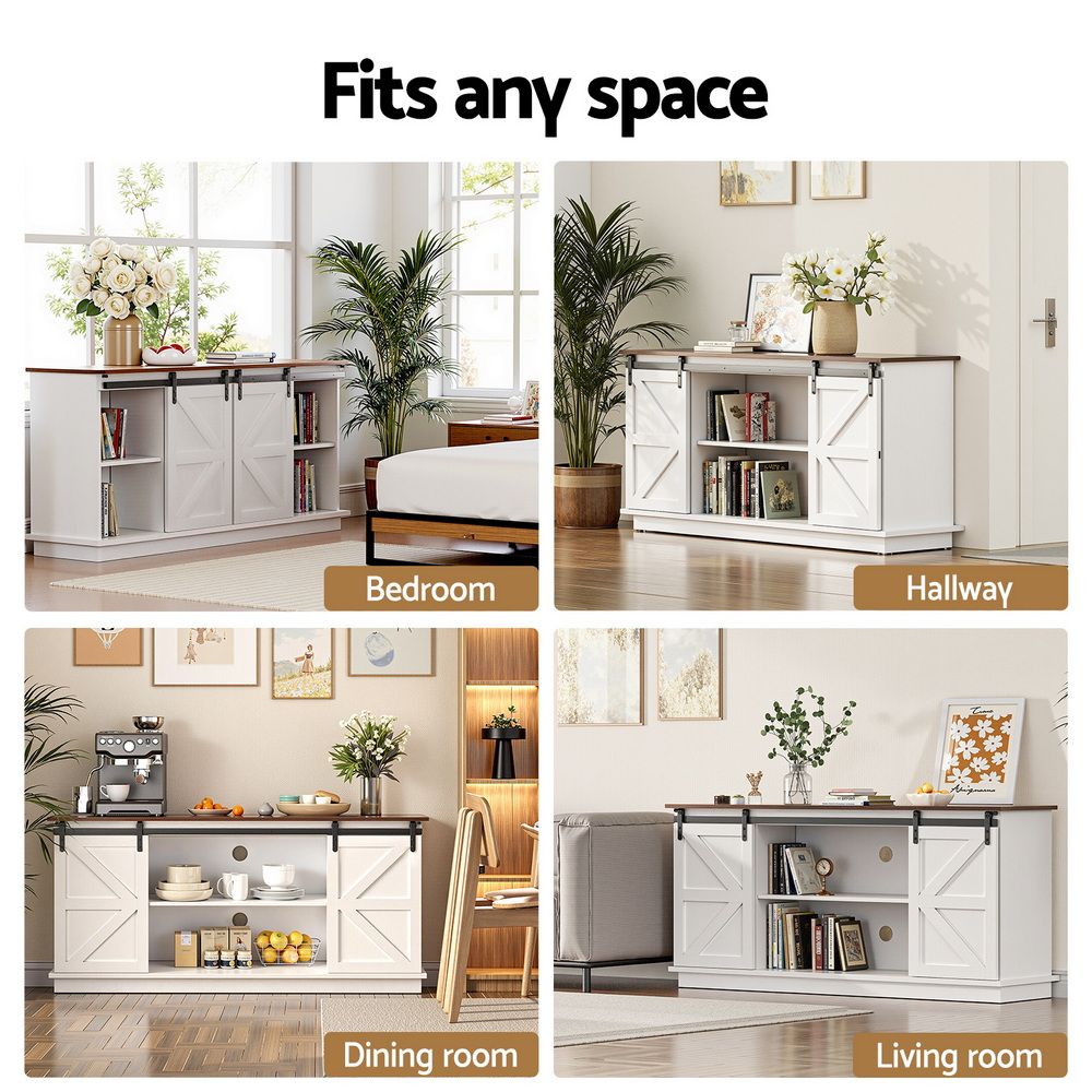 Ripley Buffet Sideboard Storage Cabinet Kitchen Cupboard Sliding Doors - White