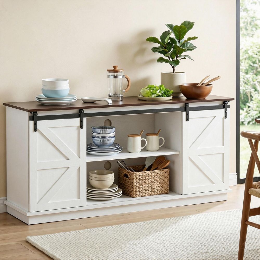 Ripley Buffet Sideboard Storage Cabinet Kitchen Cupboard Sliding Doors - White