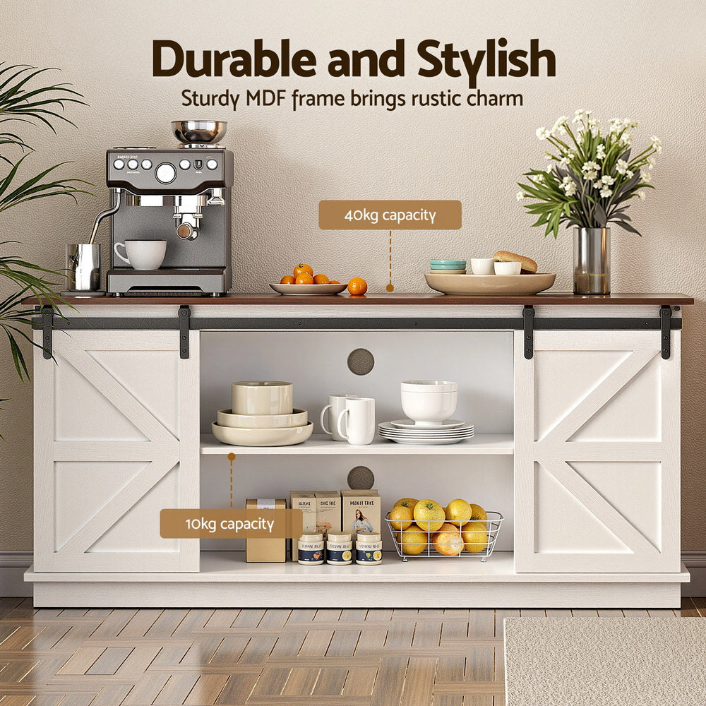 Ripley Buffet Sideboard Storage Cabinet Kitchen Cupboard Sliding Doors - White