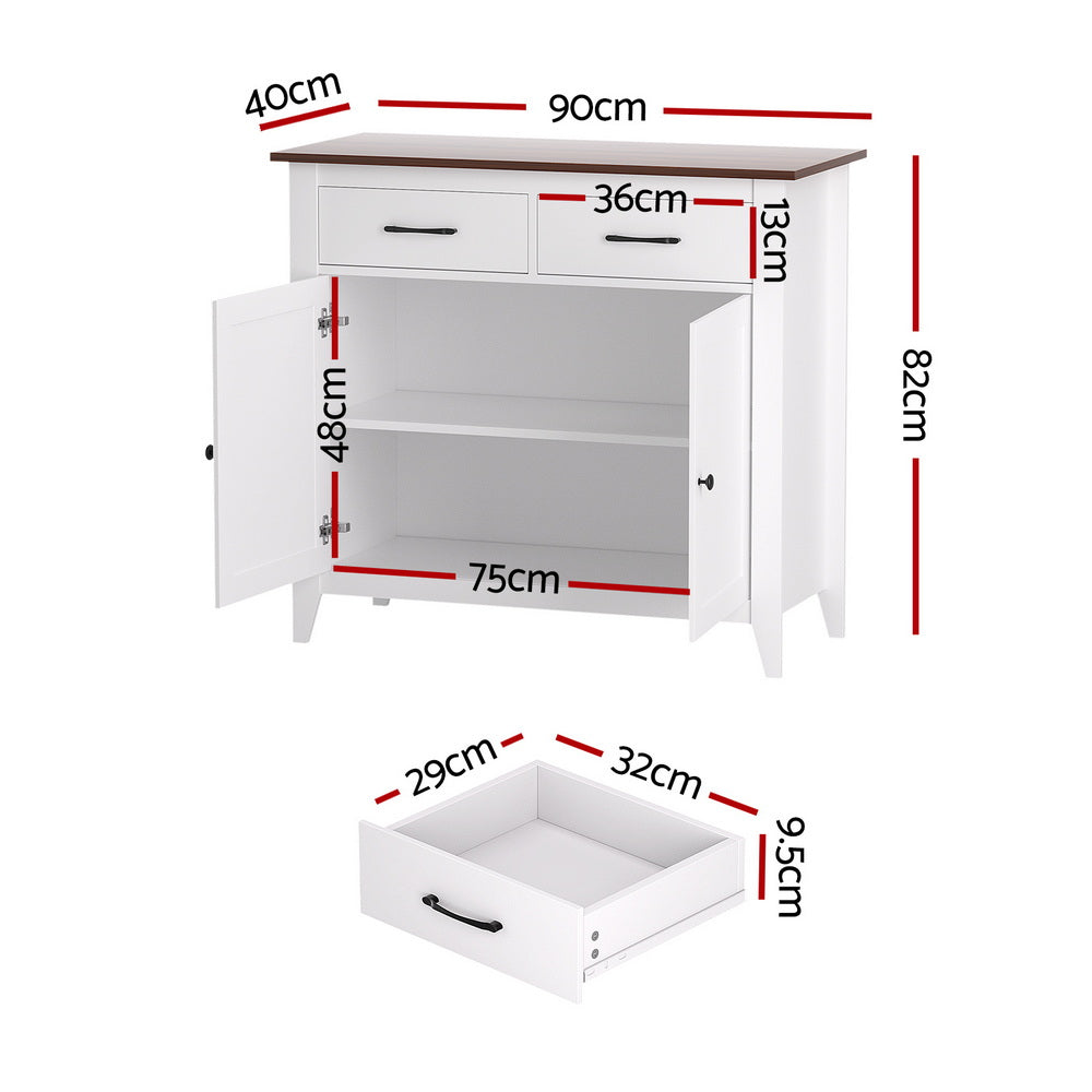Thatcher Buffet Sideboard Storage Cabinet Kitchen Cupboard Hallway 2 Drawers - White