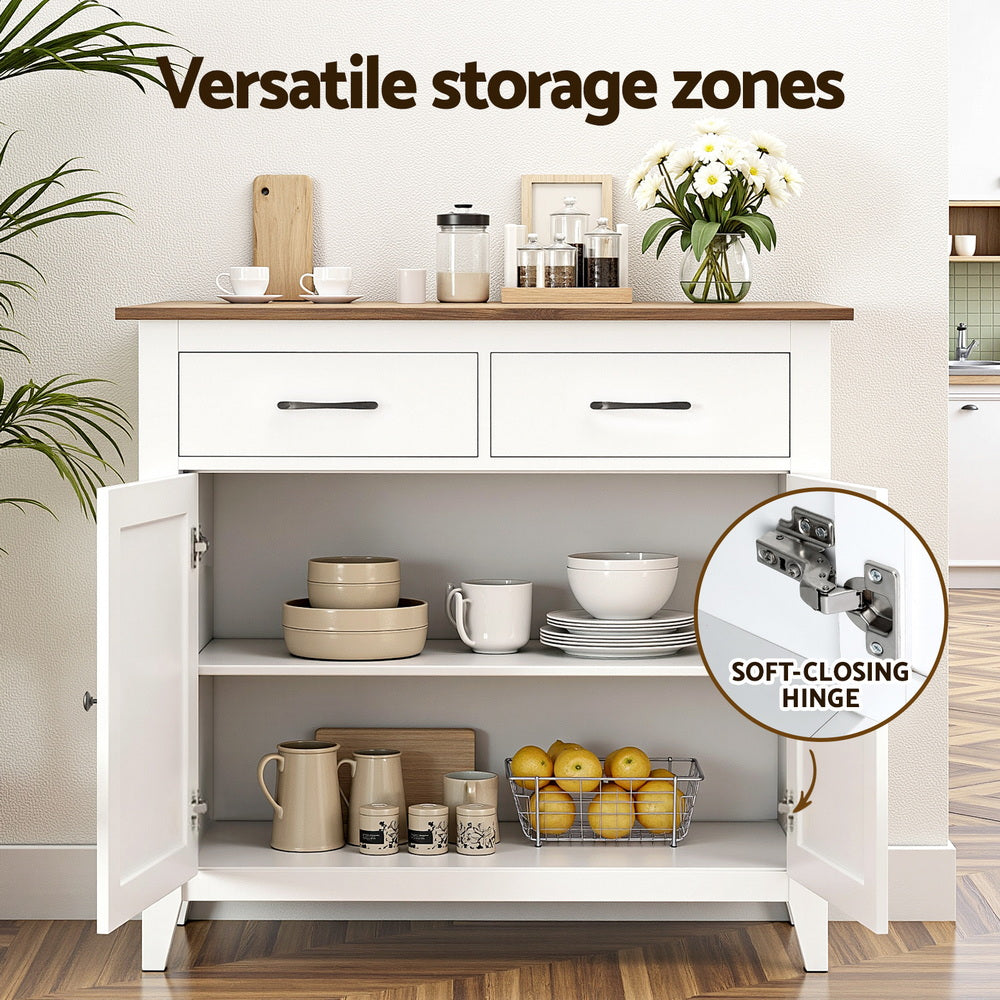 Thatcher Buffet Sideboard Storage Cabinet Kitchen Cupboard Hallway 2 Drawers - White