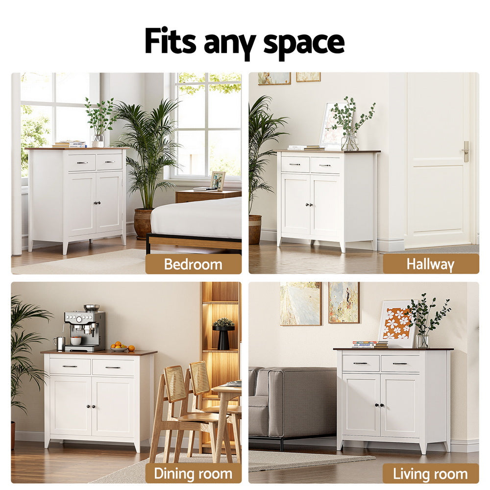 Thatcher Buffet Sideboard Storage Cabinet Kitchen Cupboard Hallway 2 Drawers - White