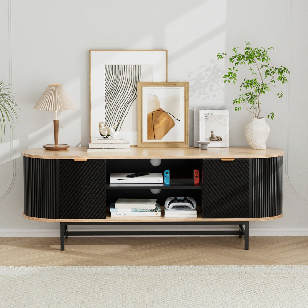 Perrin TV Unit Entertainment Unit Storage Cabinet - Black Pine