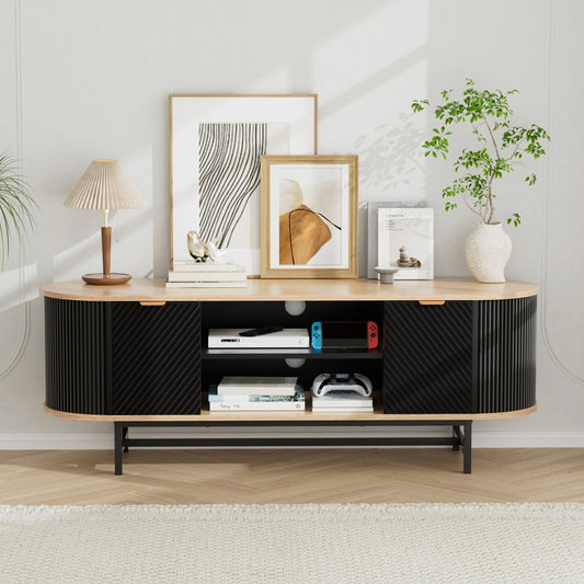 Perrin TV Unit Entertainment Unit Storage Cabinet - Black Pine