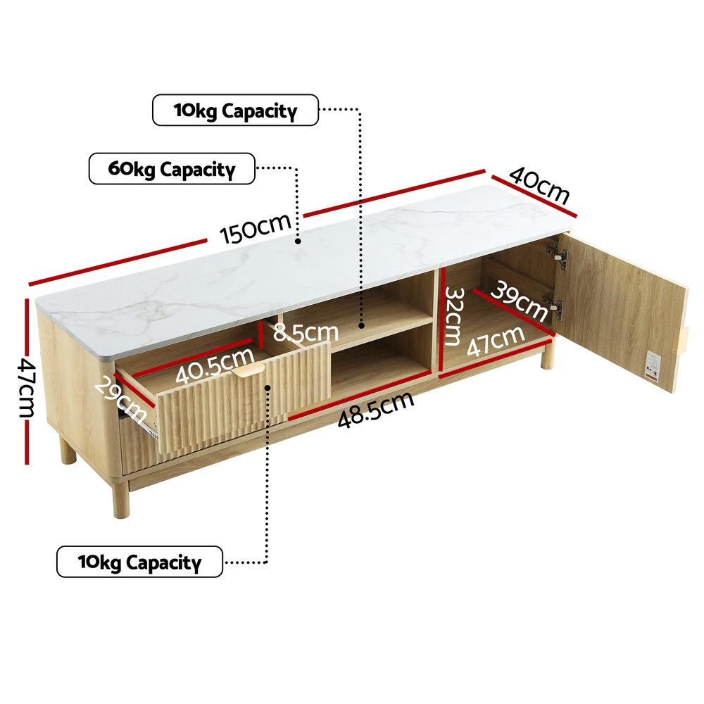Rorik 150cm TV Unit Entertainment Unit Storage Drawer Shelf - Pine