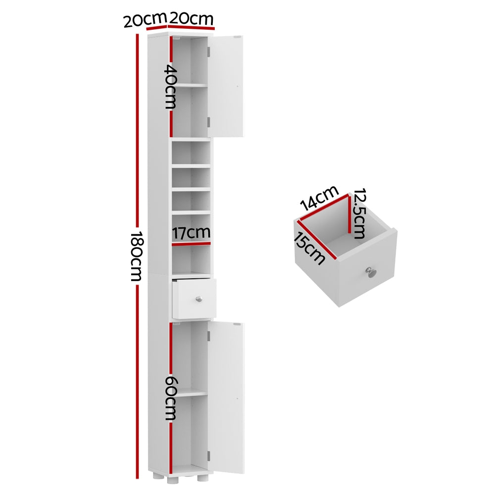 Bathroom Storage Cabinet 180cm Tall Slim Floor Cupboard Toilet Narrow Linen Tower
