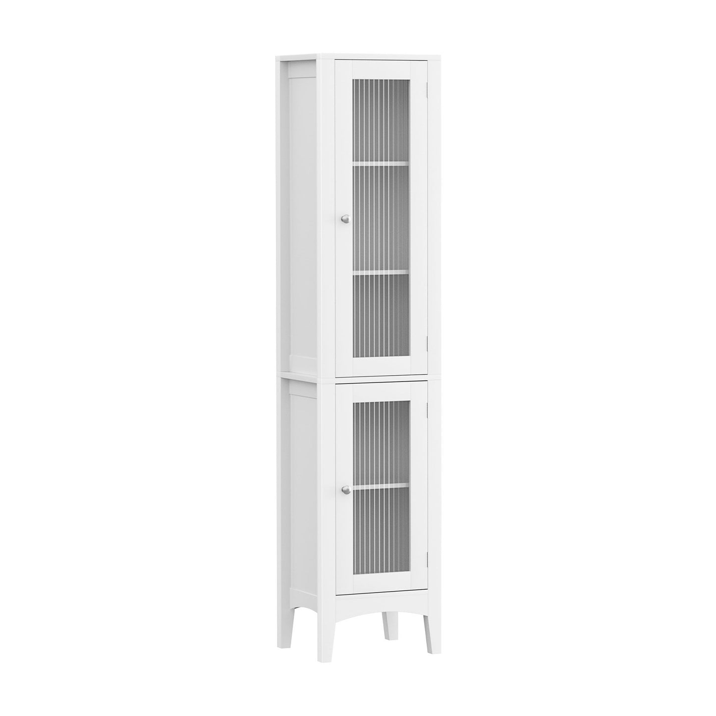 Set of 2 Bathroom Storage Cabinet 160cm Tall Slim Floor Cupboard Toilet Glass Door White