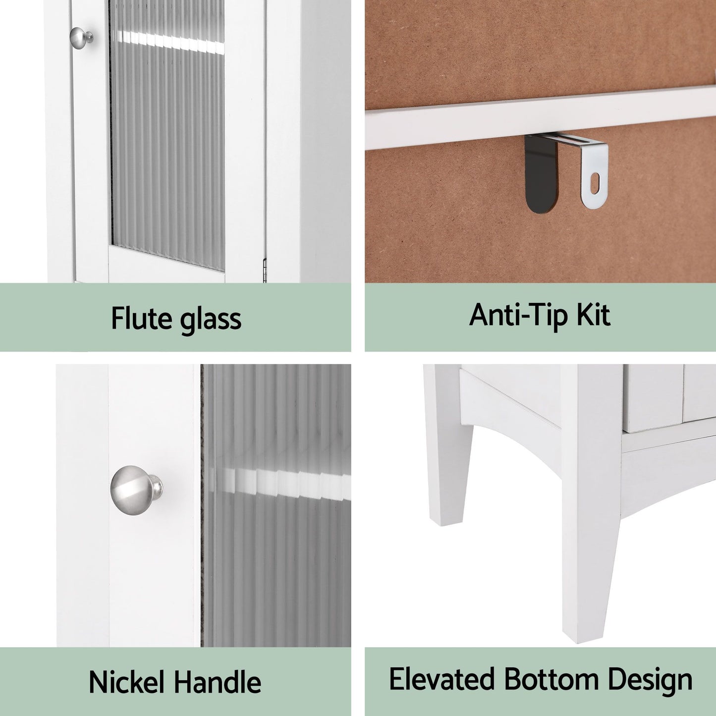 Set of 2 Bathroom Storage Cabinet 160cm Tall Slim Floor Cupboard Toilet Glass Door White