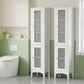 Set of 2 Bathroom Storage Cabinet 160cm Tall Slim Floor Cupboard Toilet Glass Door White