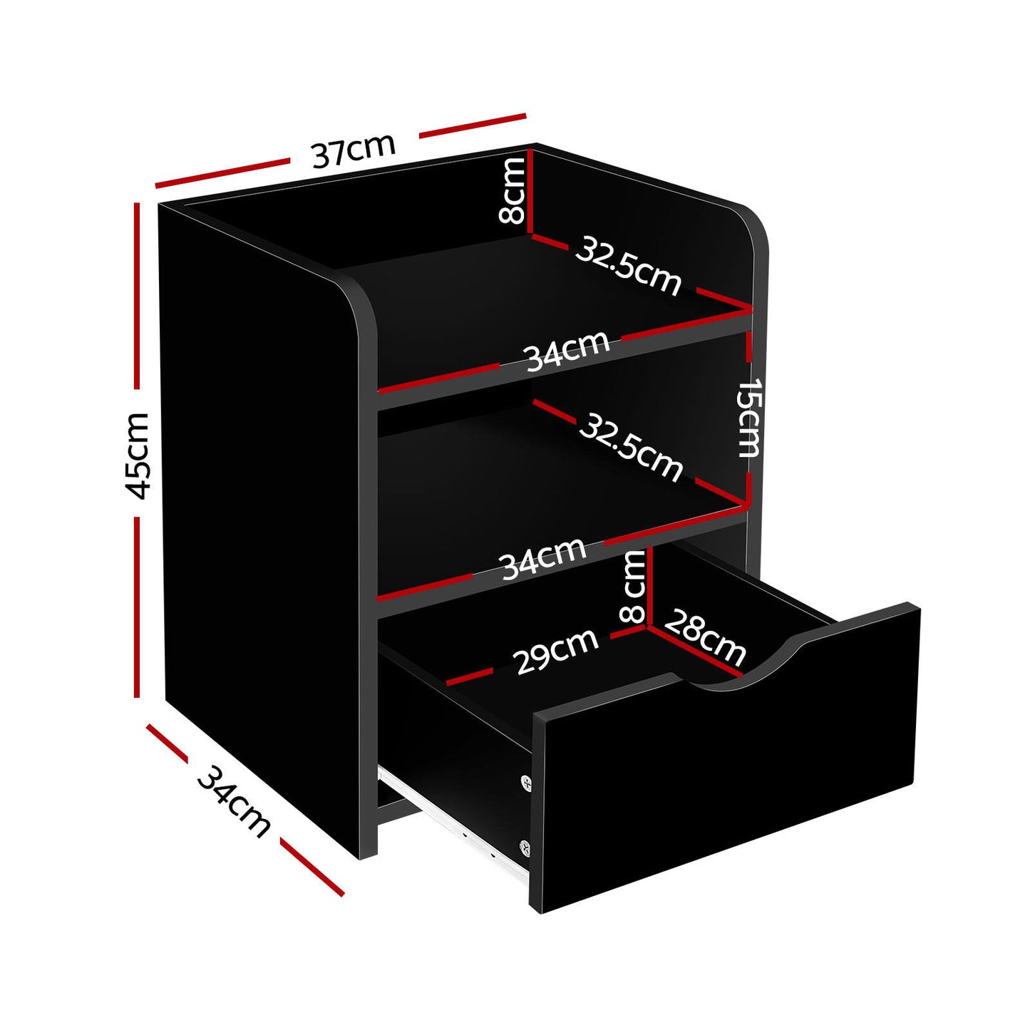 Set of 2 Baddeck Bedside Tables 1 Drawer with Shelf - Black