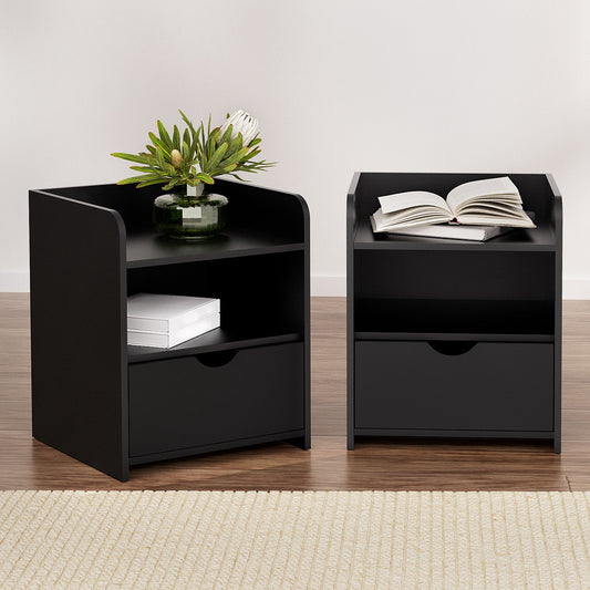 Set of 2 Baddeck Bedside Tables 1 Drawer with Shelf - Black