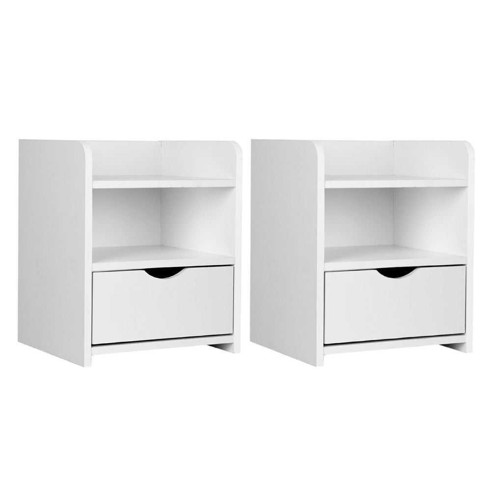 Set of 2 Baddeck Bedside Tables 1 Drawer with Shelf - White