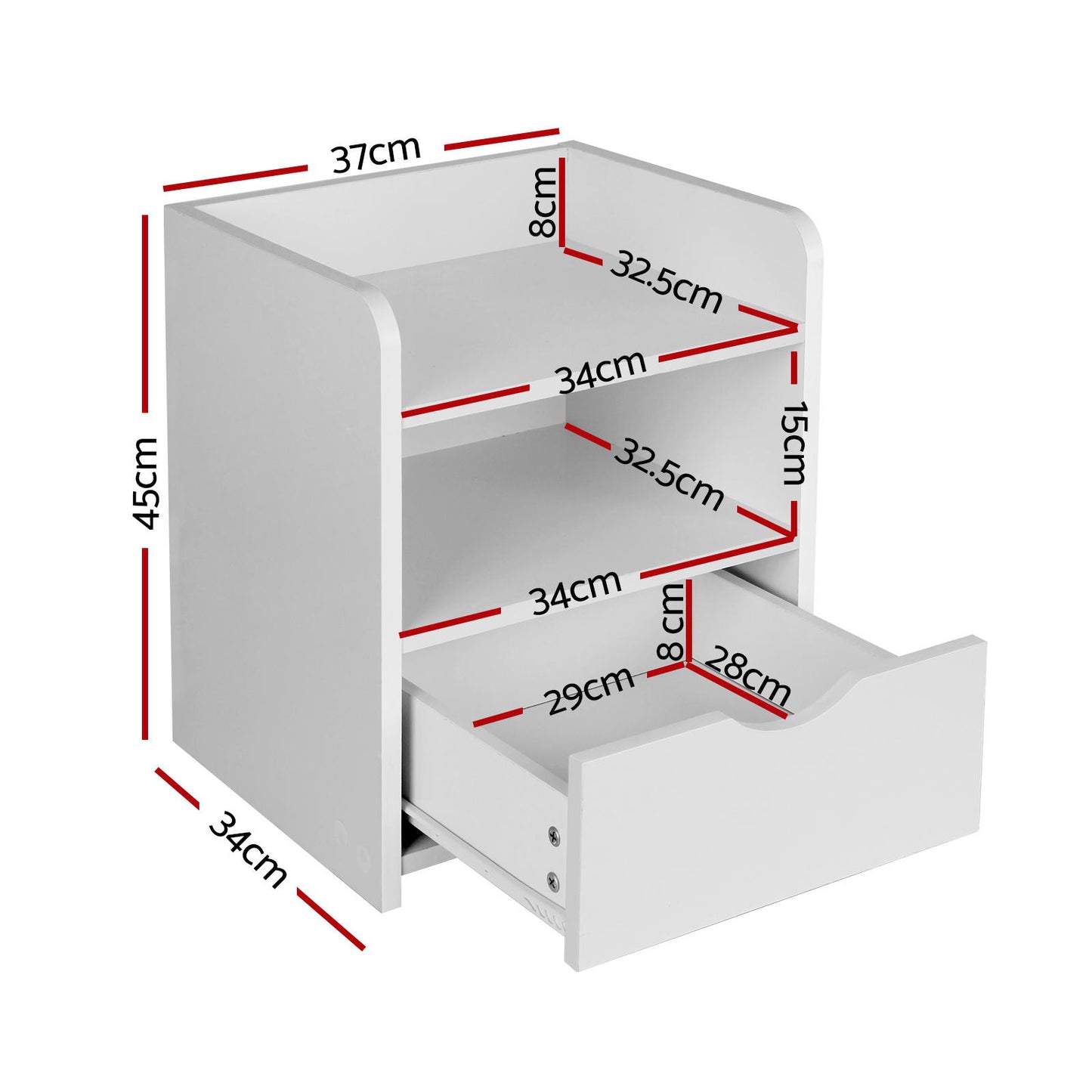 Set of 2 Baddeck Bedside Tables 1 Drawer with Shelf - White
