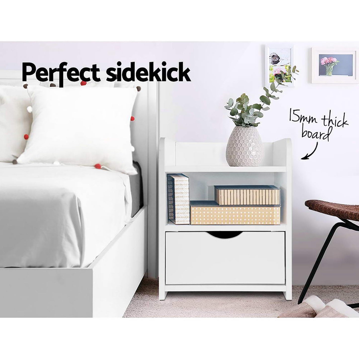 Set of 2 Baddeck Bedside Tables 1 Drawer with Shelf - White