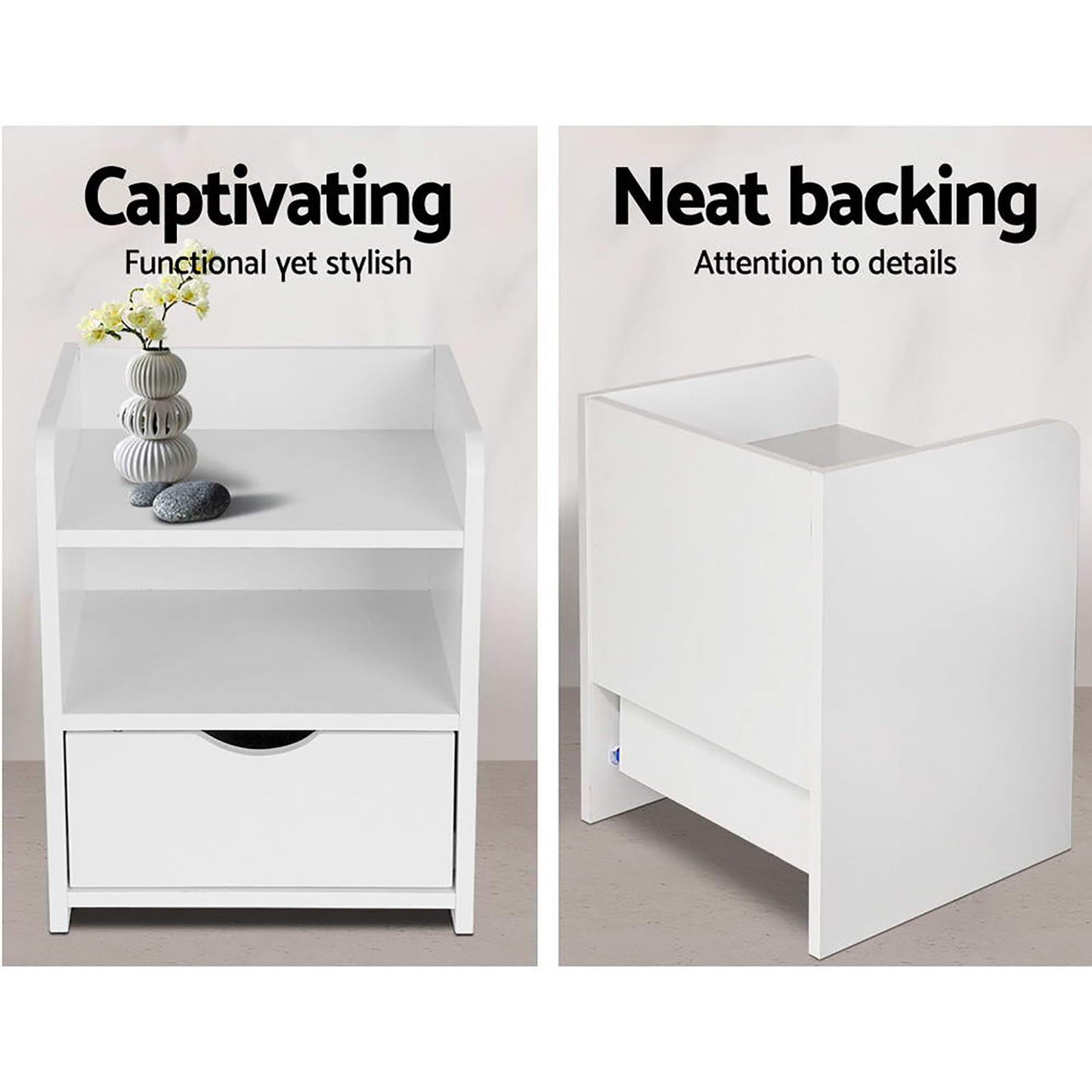 Set of 2 Baddeck Bedside Tables 1 Drawer with Shelf - White
