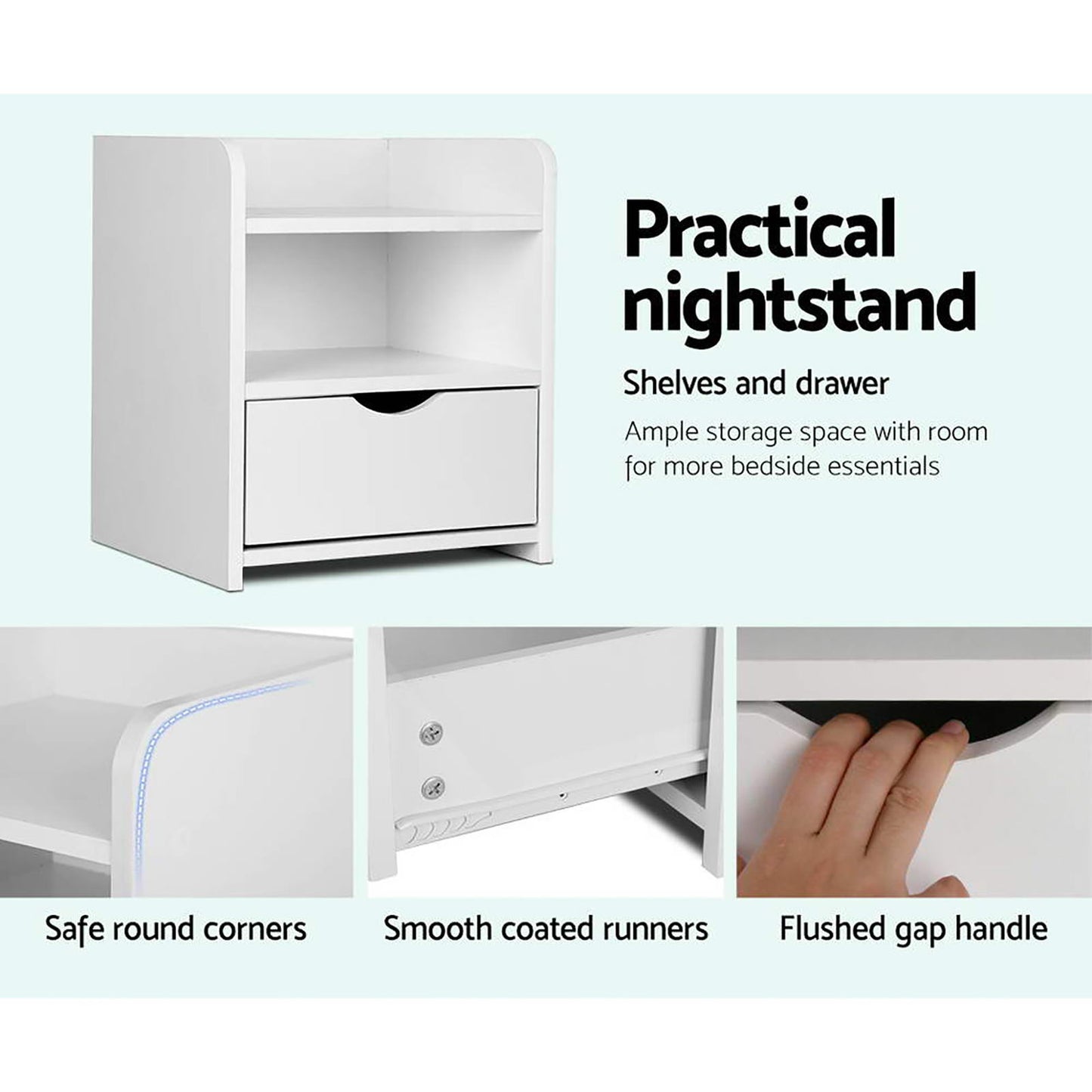 Set of 2 Baddeck Bedside Tables 1 Drawer with Shelf - White