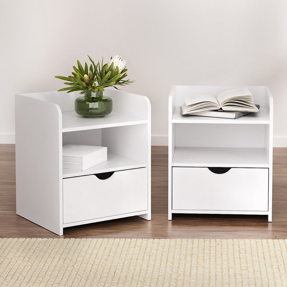 Set of 2 Baddeck Bedside Tables 1 Drawer with Shelf - White