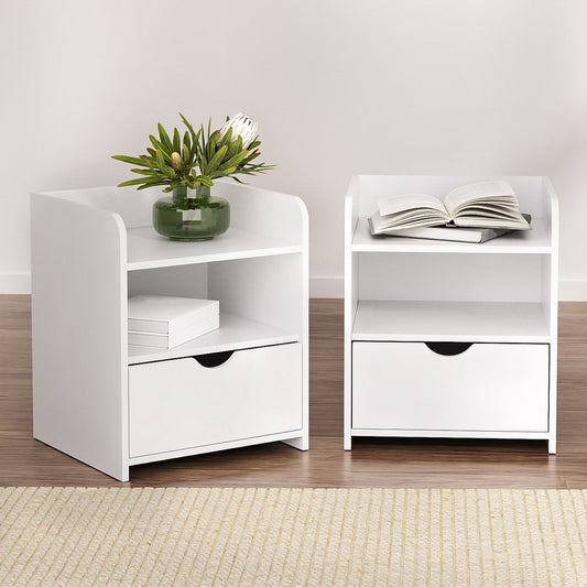 Set of 2 Baddeck Bedside Tables 1 Drawer with Shelf - White